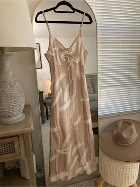 Blu Pepper Blush & Cream Satin Midi Slip Dress
